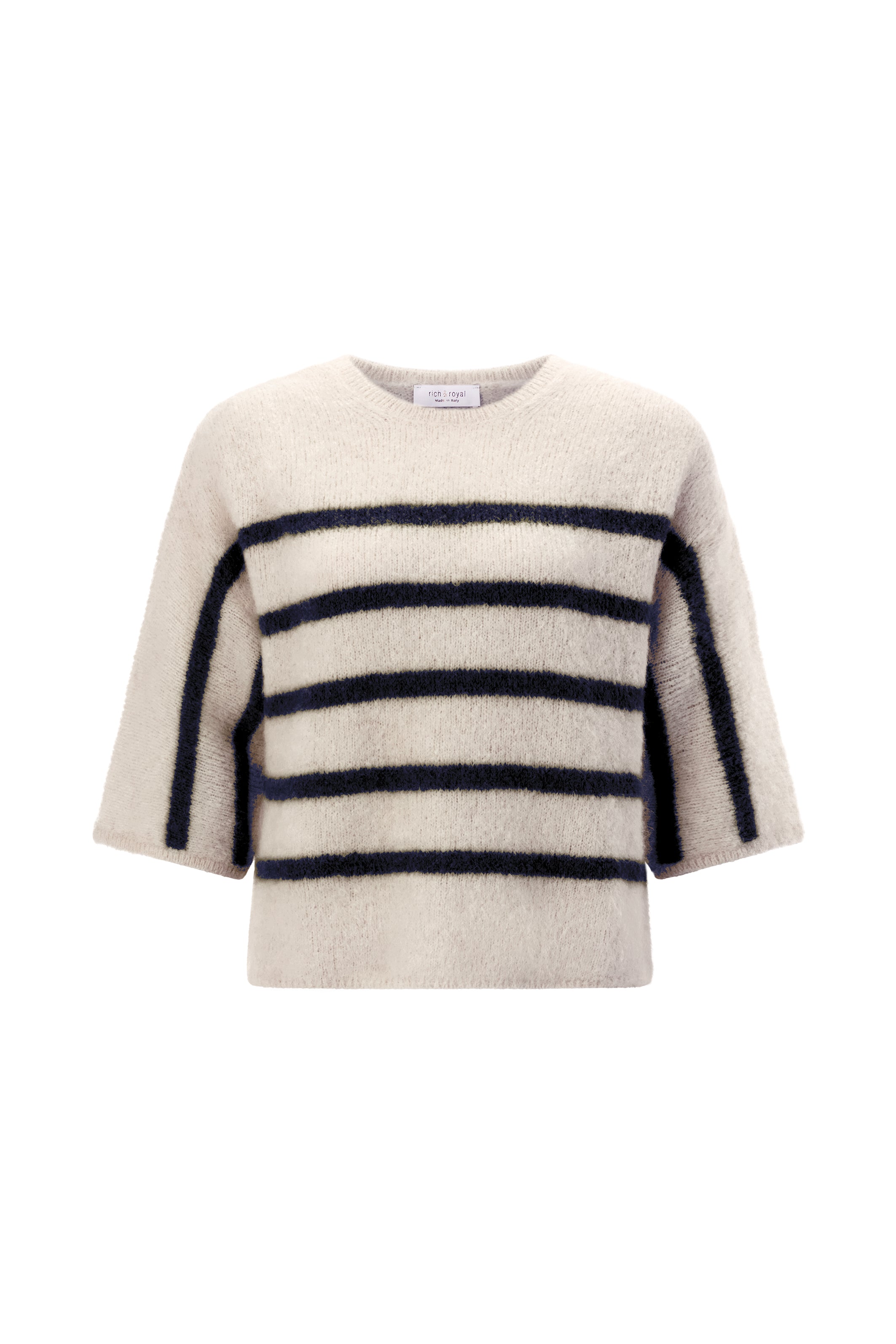 Kurzarm-Pullover mit Streifen und Alpaka-Woll-Anteil