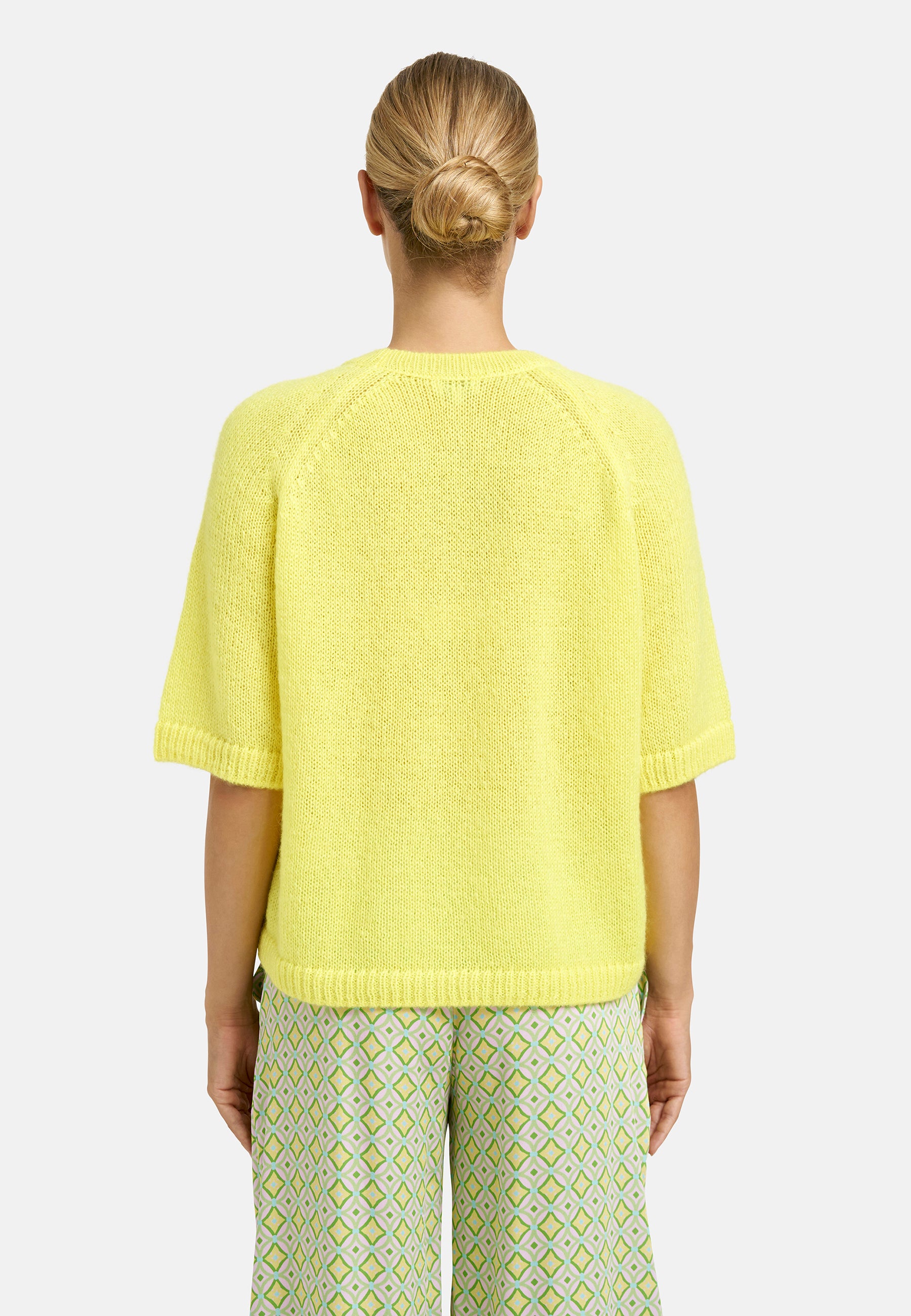 Locker geschnittener Kurzarm-Strickpullover in Neon-Gelb