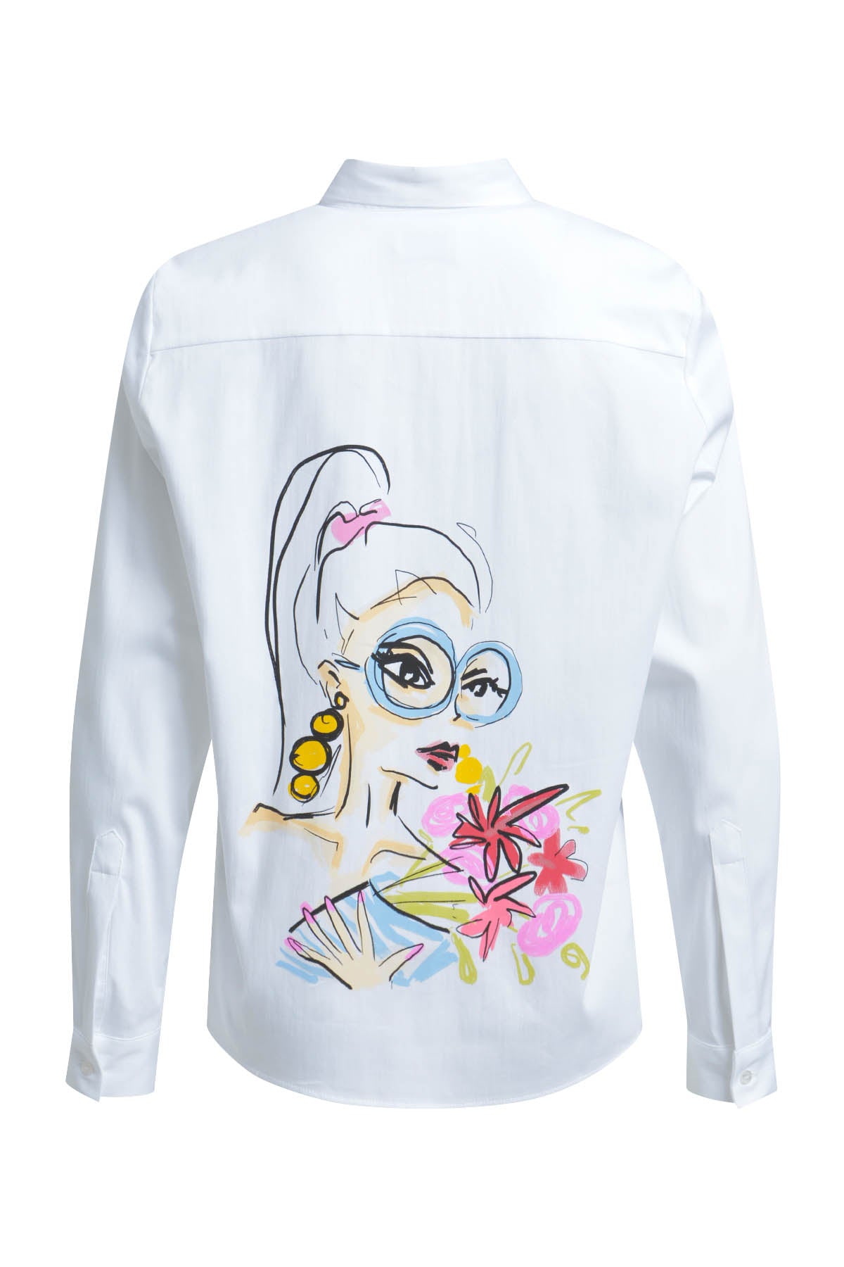 Oversize-Hemdbluse mit Art Print auf dem Rücken