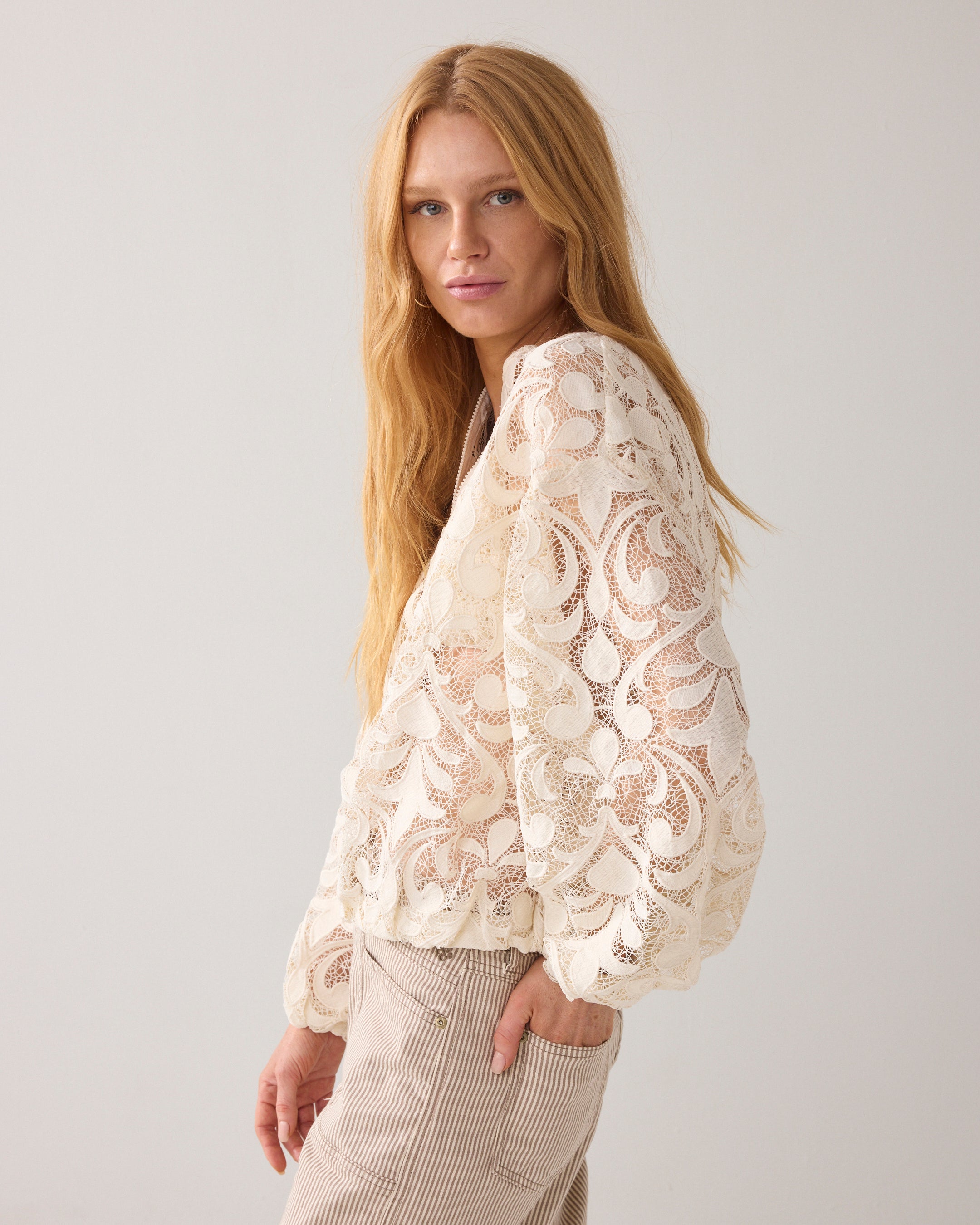 Spitzen-Blouson romantisch Chic