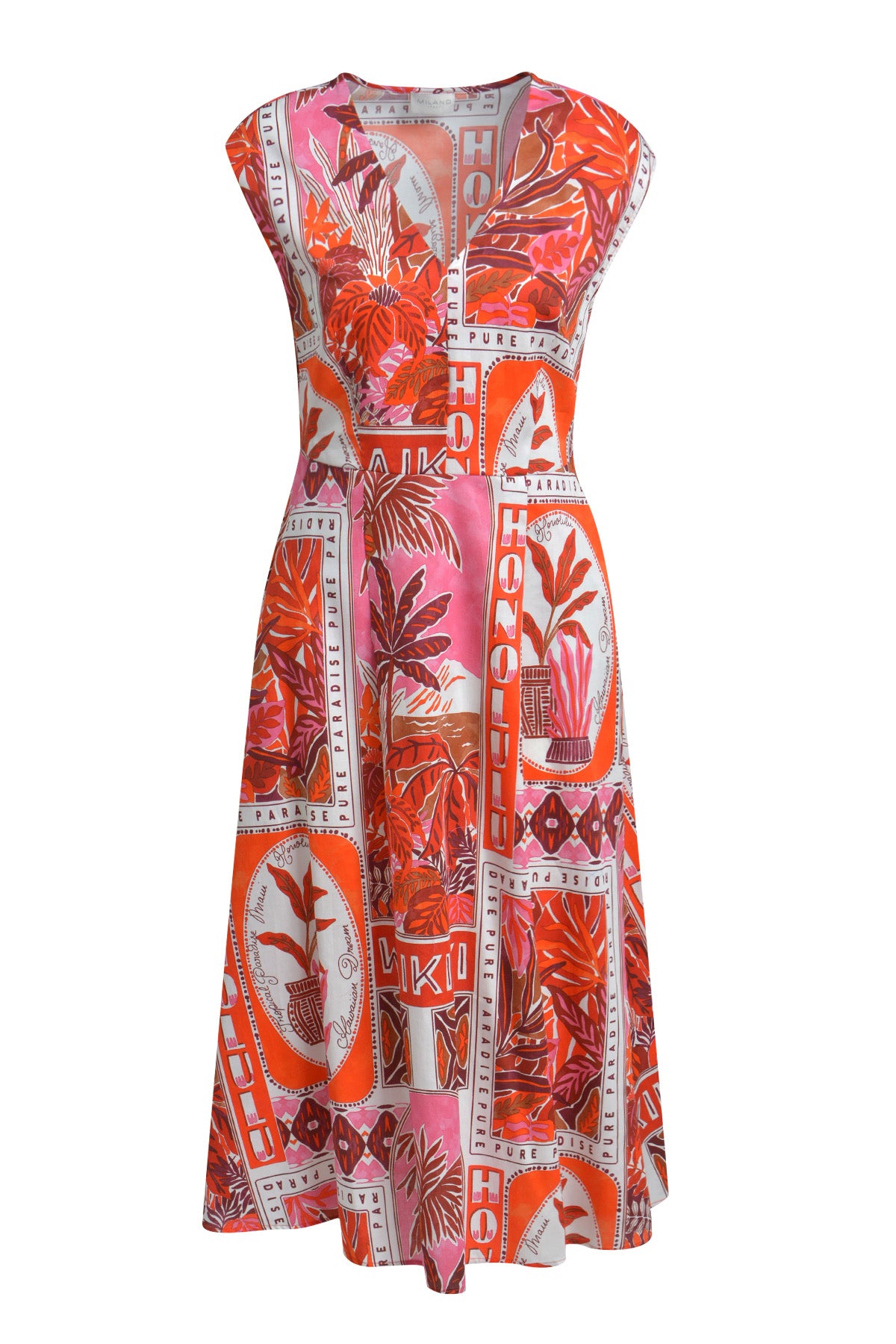 Midikleid mit tropischem Postkarten-Print