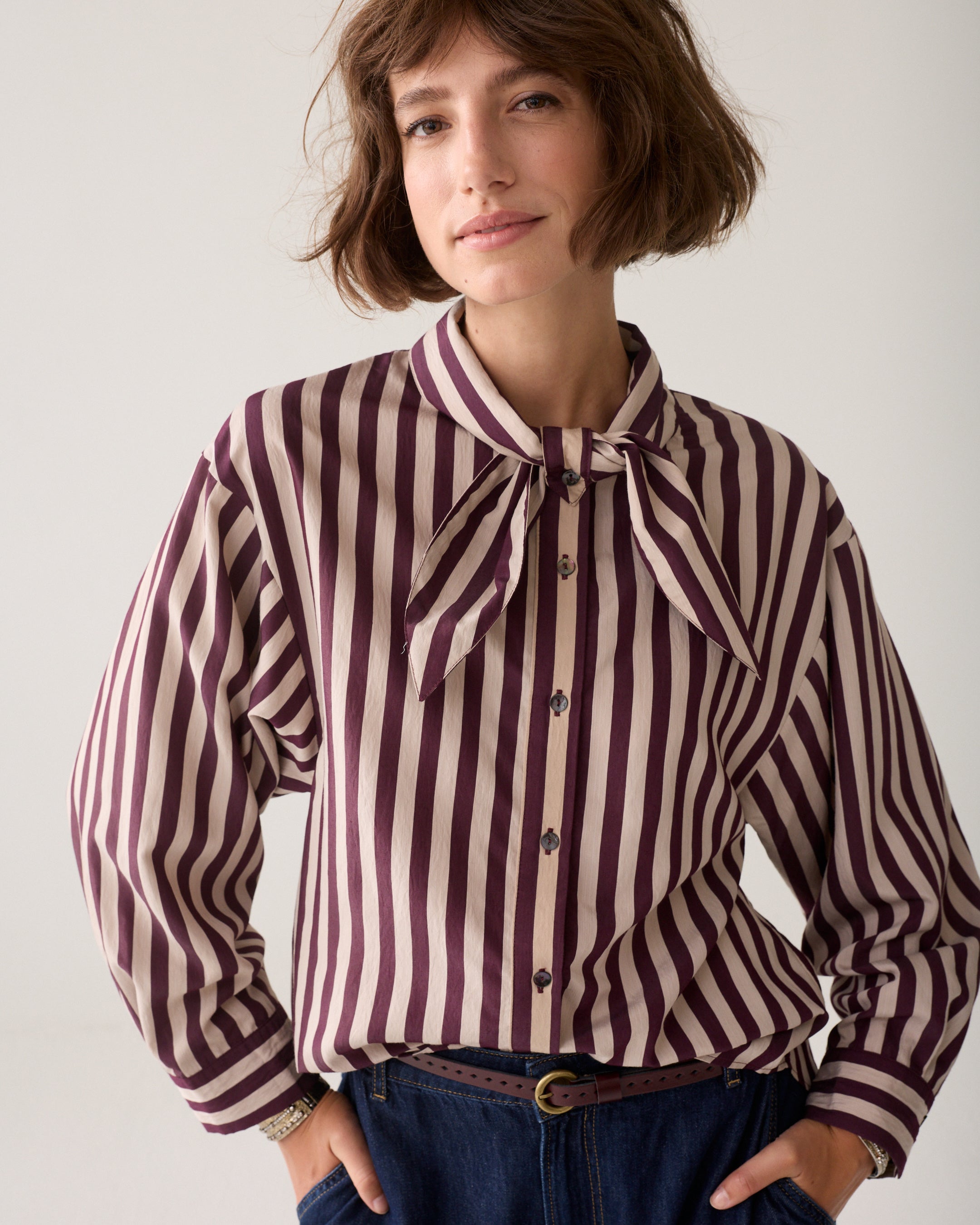 Schluppenbluse mit elegante Streifen