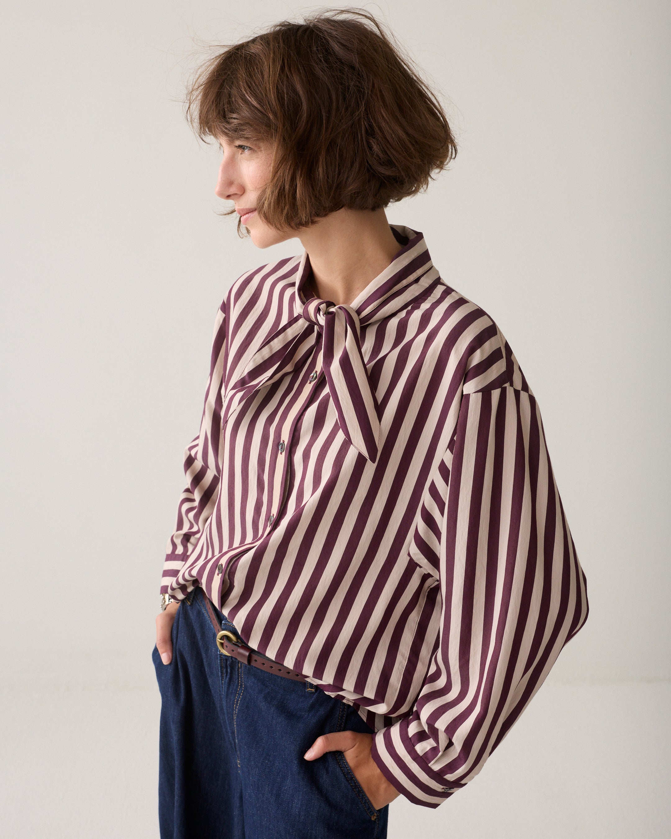 Schluppenbluse mit elegante Streifen
