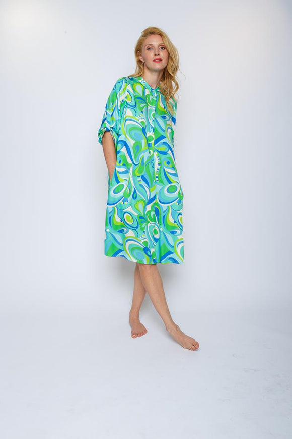 Blusen Kleid mit Aqua Print- Emily van den Bergh
