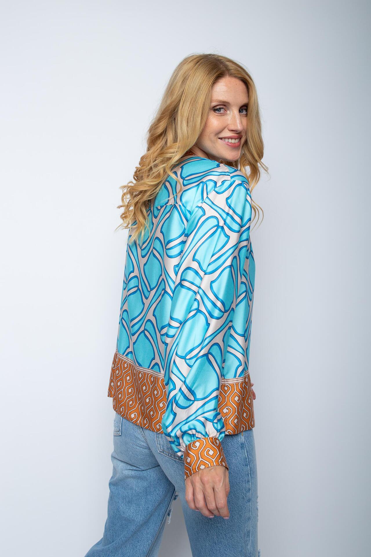 Boxy Shirt-Bluse mit Retro-Bordüren-Print